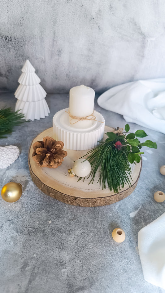 Minimalistisches Weihnachts-Deko-Set mit Holzscheibe, Kerze & Naturmaterialien – Skandinavische Winterdeko